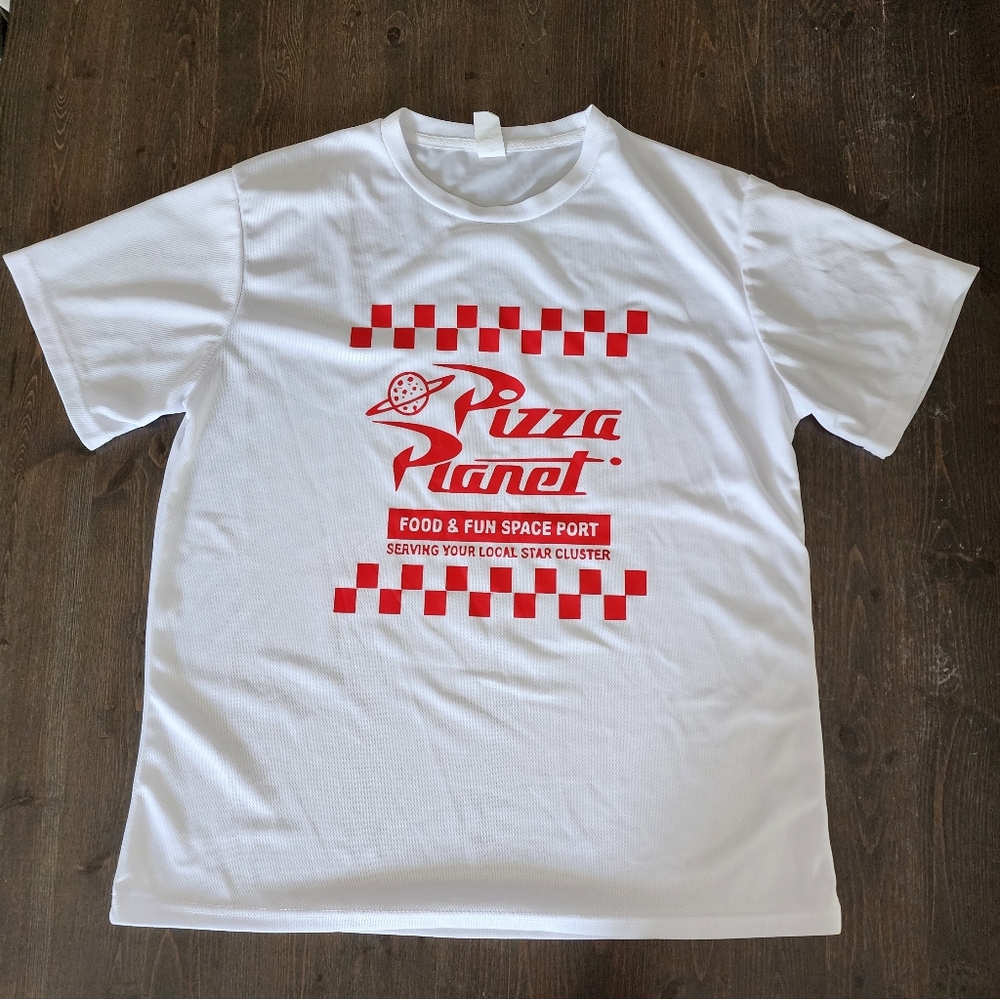 💐2/$25 White Pizza Planet Toy Story White T-Shirt with Red Logo, Size Large